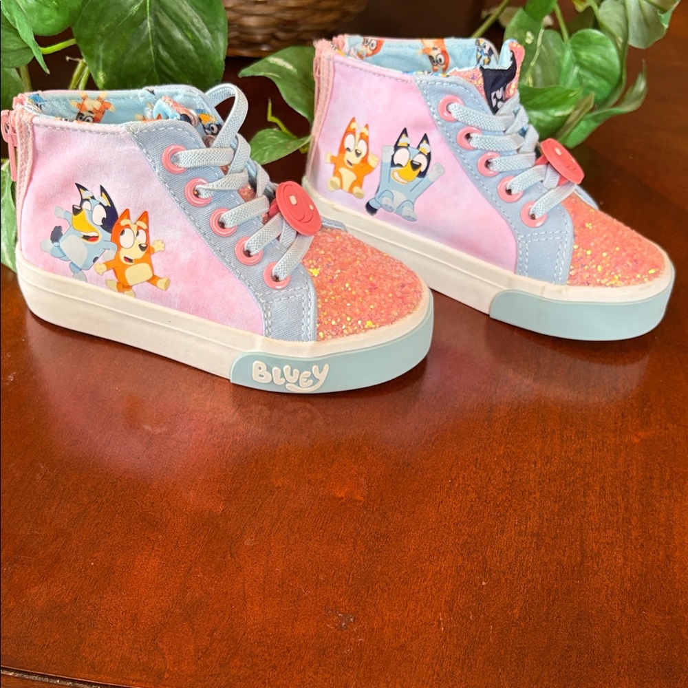 Girls' Glitter High-Top Sneakers in Pink and Light Blue - Picture 2 of 7